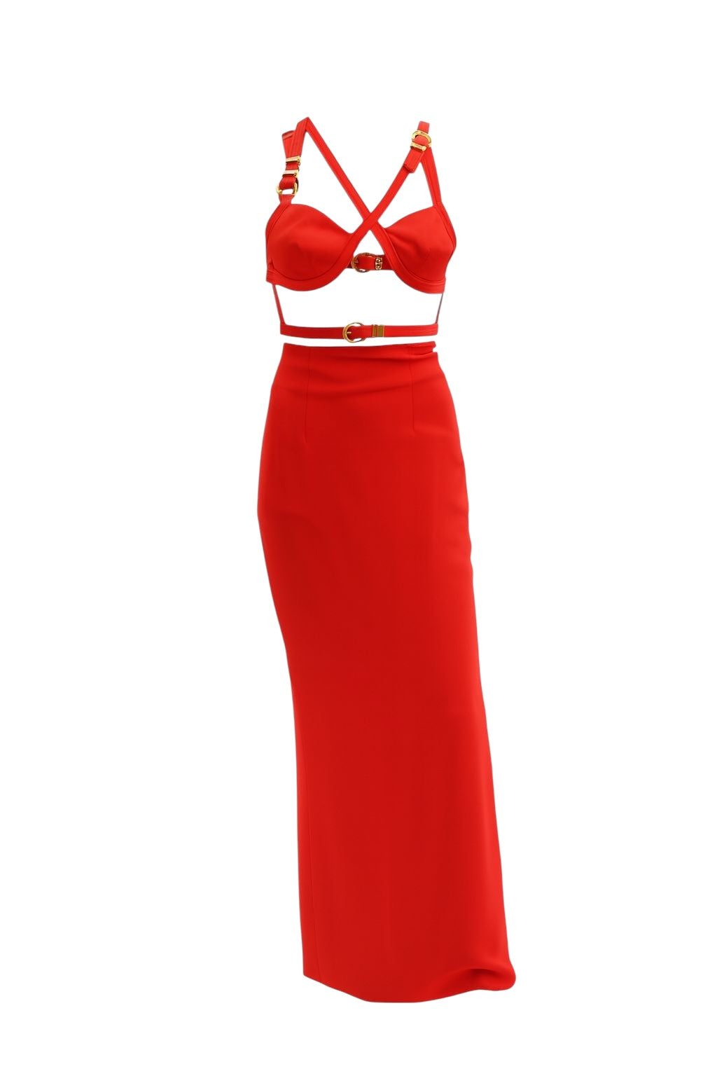 versace red silk bralette and skirt set