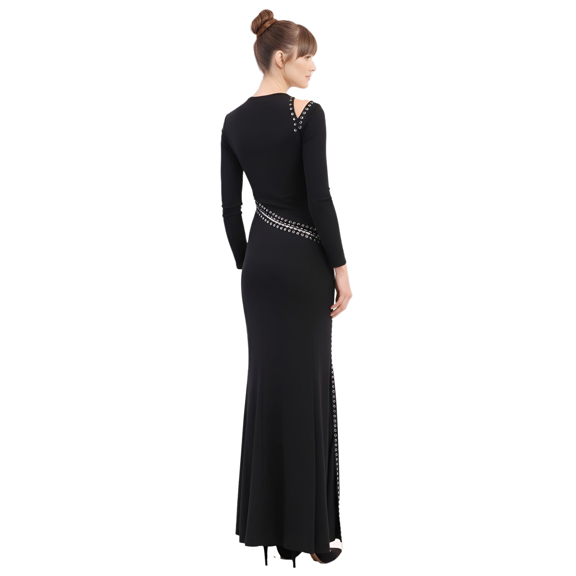 emilio pucci long sleeve gown with lace-up detail