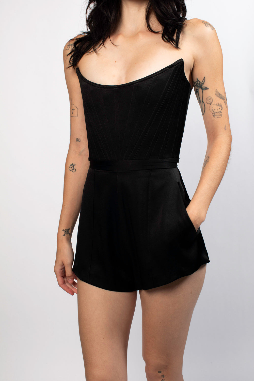 Alex Perry Black Strapless Corset Romper With Pocket