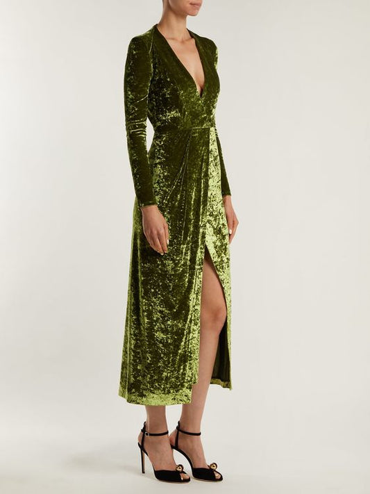 Galvan London Green Crushed Velvet Gown