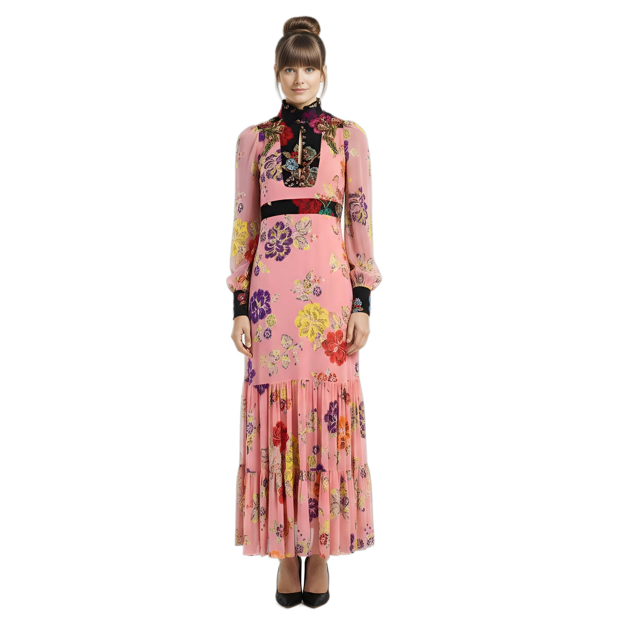 gucci pink floral maxi dress
