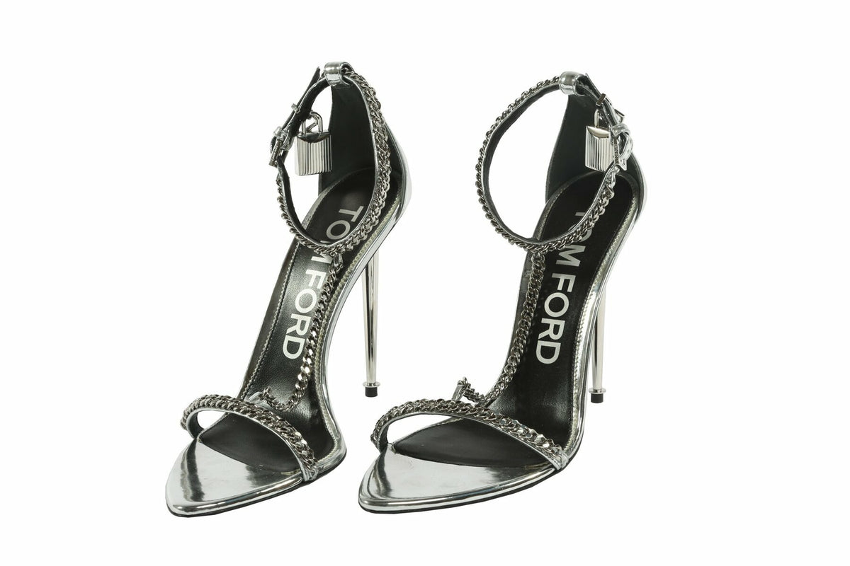 tom ford mirror t-strap padlock 105 sandal silver heels