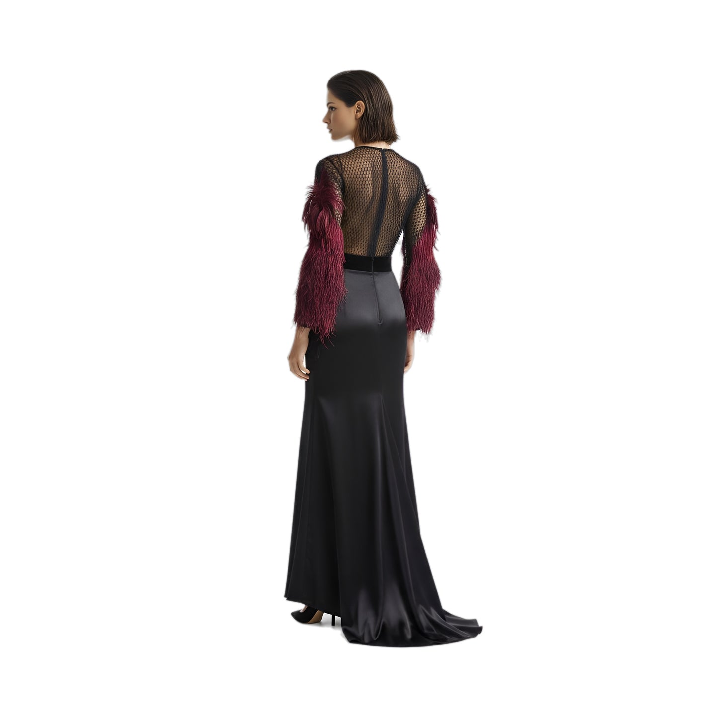 gucci feather embellished gown
