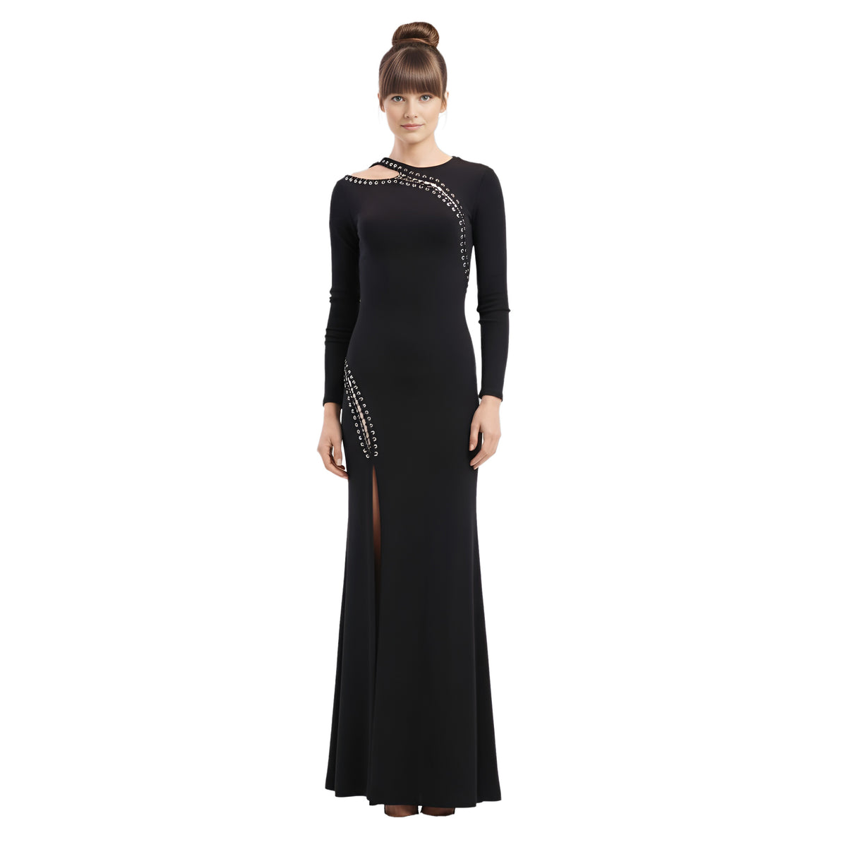emilio pucci long sleeve gown with lace-up detail