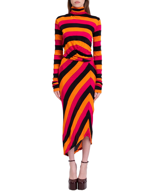 Marni Orange Striped Long Sleeve Turtleneck Dress