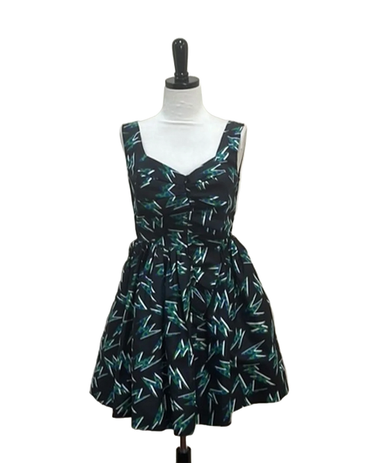 Miu Miu Black & Green Lightning Dress W/ Front Bow