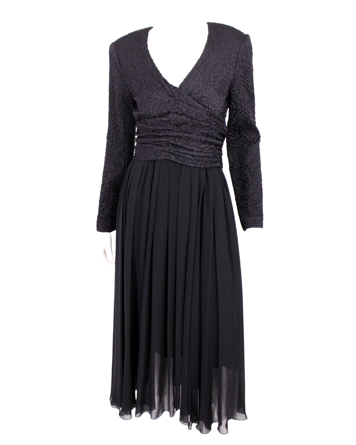 Chanel Black Textured Long Sleeve and Chiffon Gown