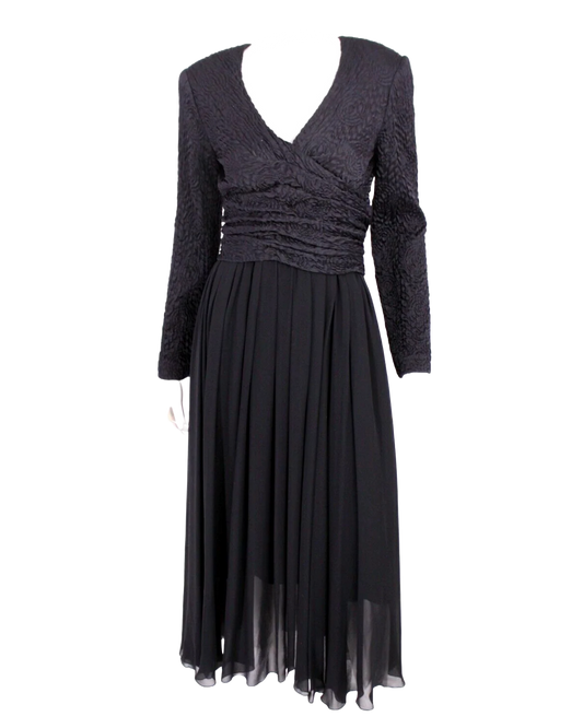 Chanel Black Textured Long Sleeve and Chiffon Gown