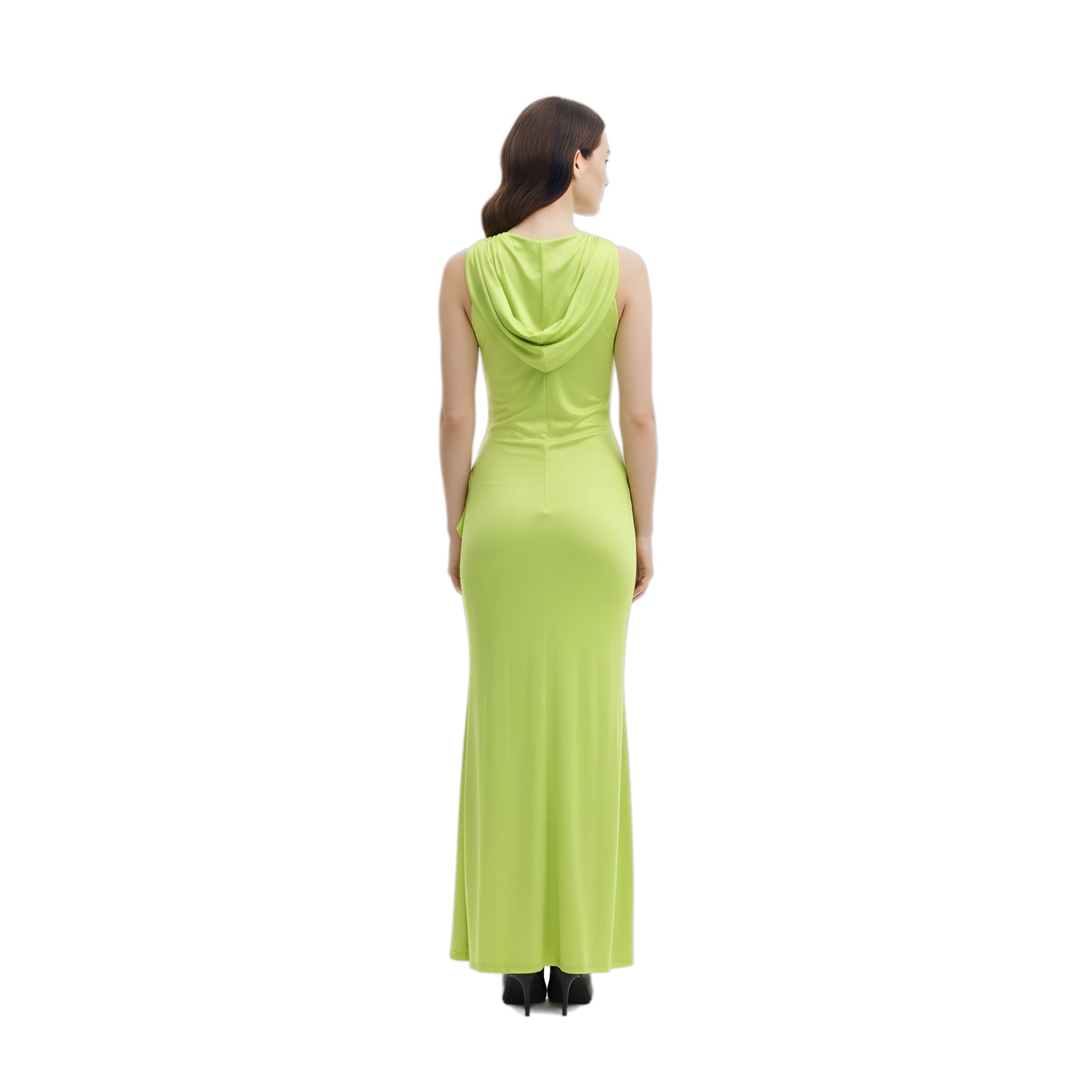 halpern hooded draped satin gown