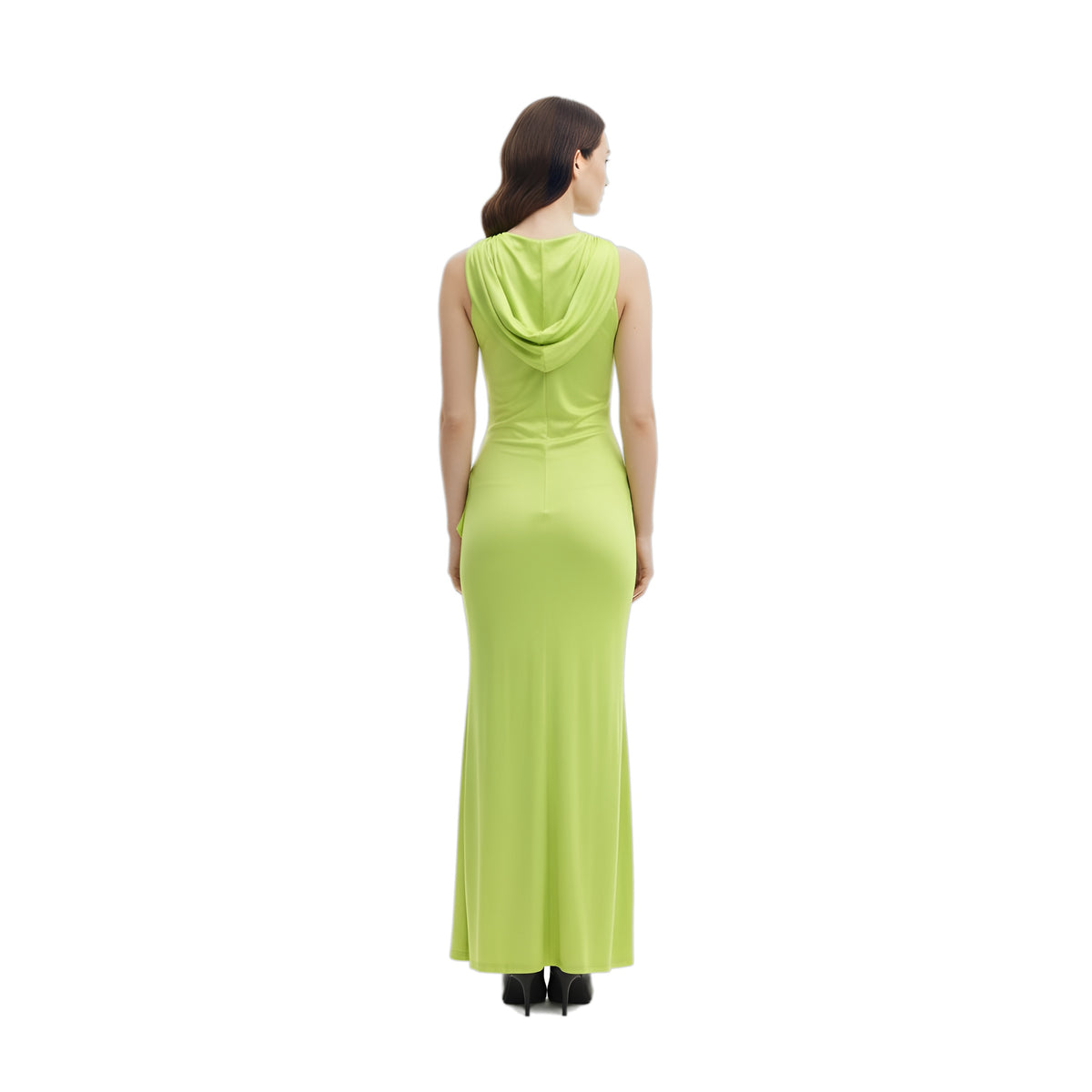 halpern hooded draped satin gown