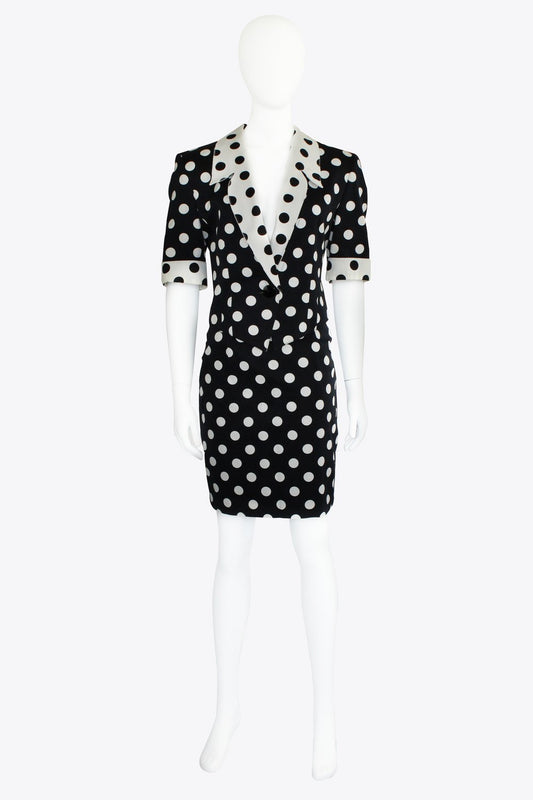 Louis Féraud Black & White Polk-A-Dot Skirt Set