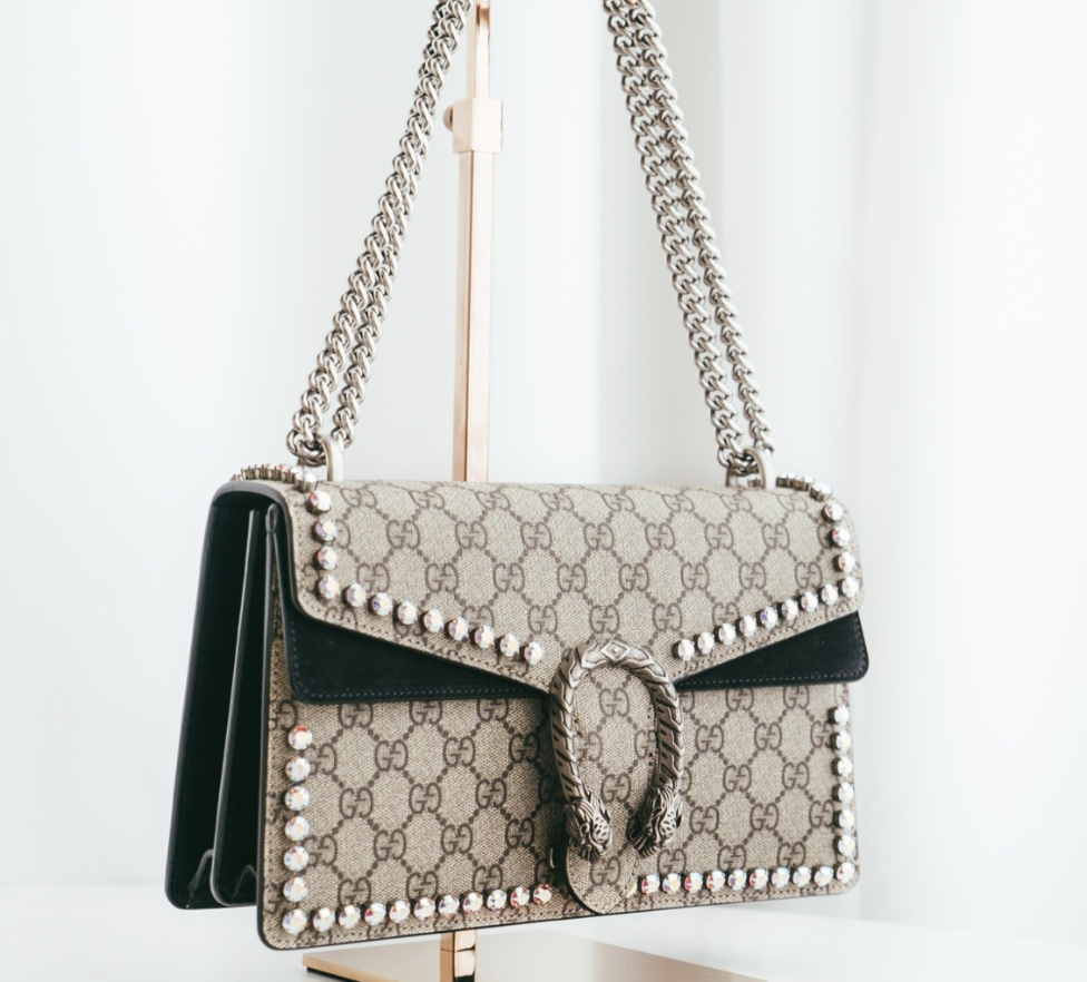 gucci marmot studded chain handles bag