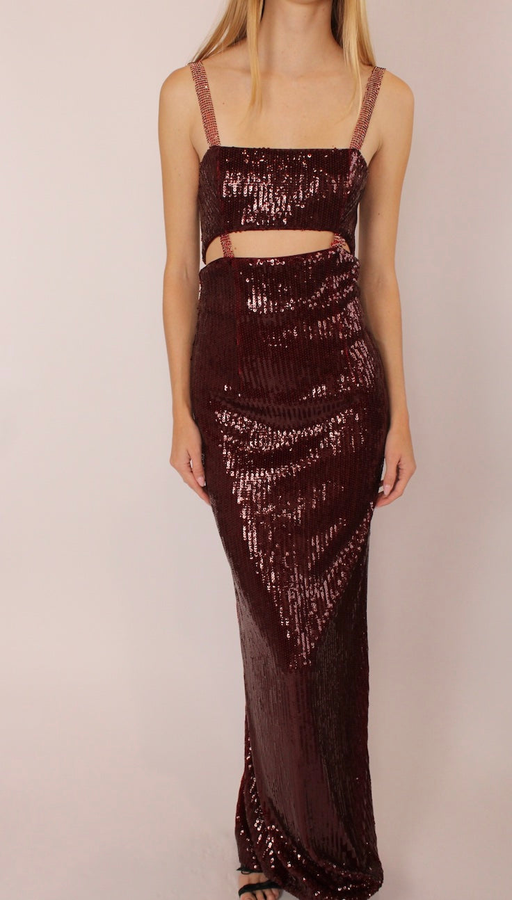 Galvan Bordeaux Gown Sequin