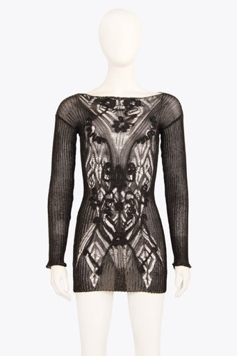 Jean Paul Gaultier Black Longsleeve Chain Mail Crotchet Mini Dress