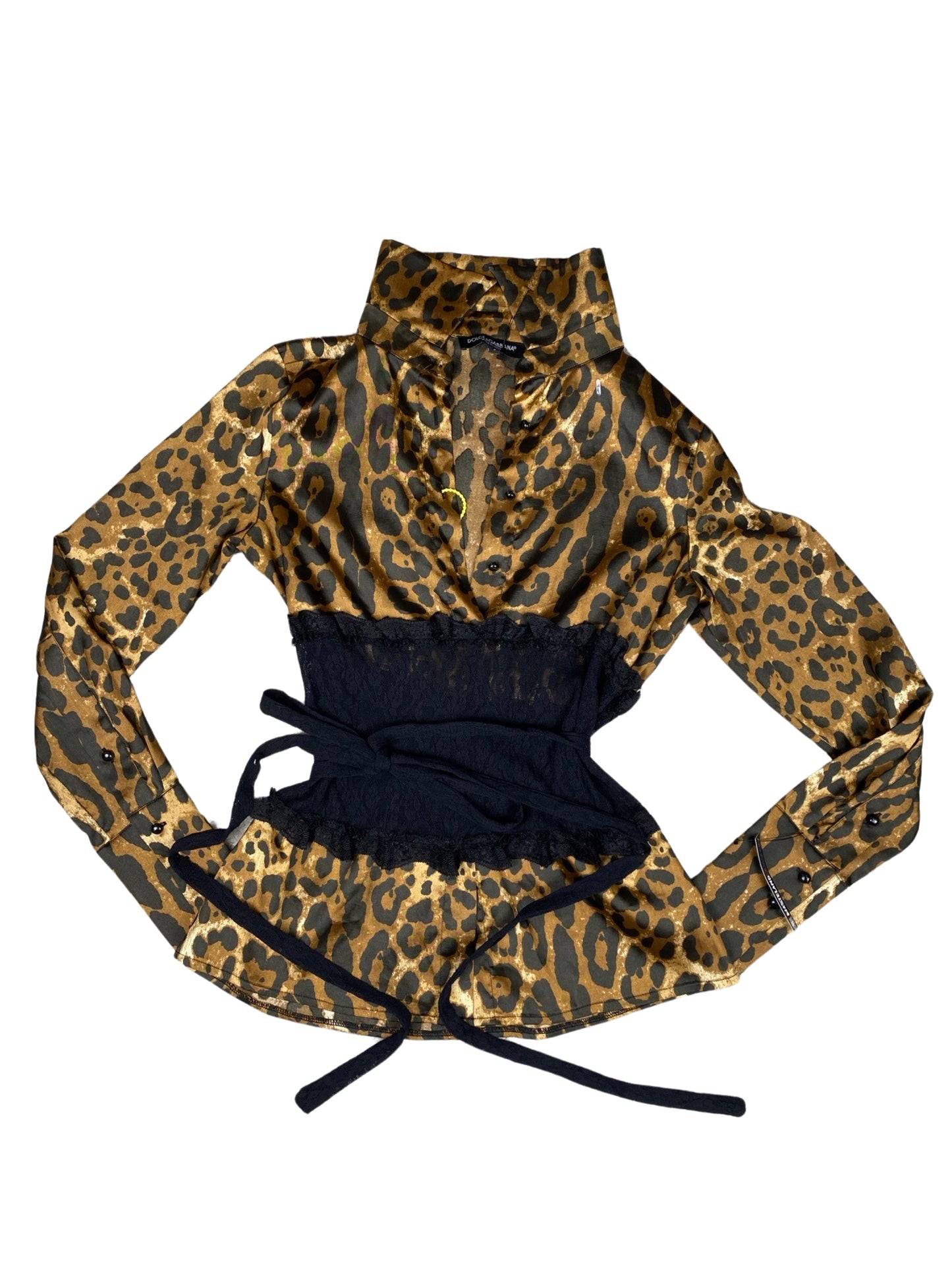 Dolce & Gabbana Cheetah Long-Sleeve Button Up With Lace Detail