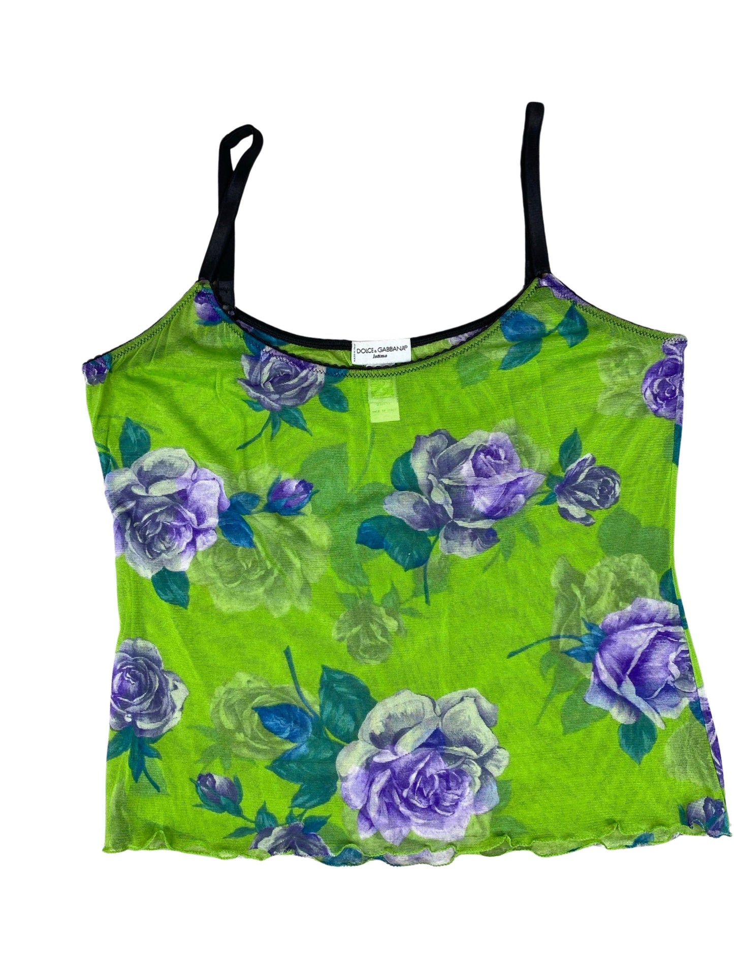 Dolce & Gabbana Green With Blue Flowers Mesh Tank Top