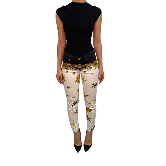 VERSACE Black/White Starfish Printed Gold Starfish Jean