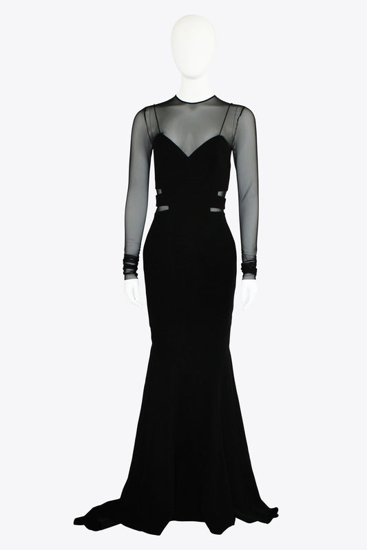 Alexandre Vauthier Black Mesh Sleeve Gown