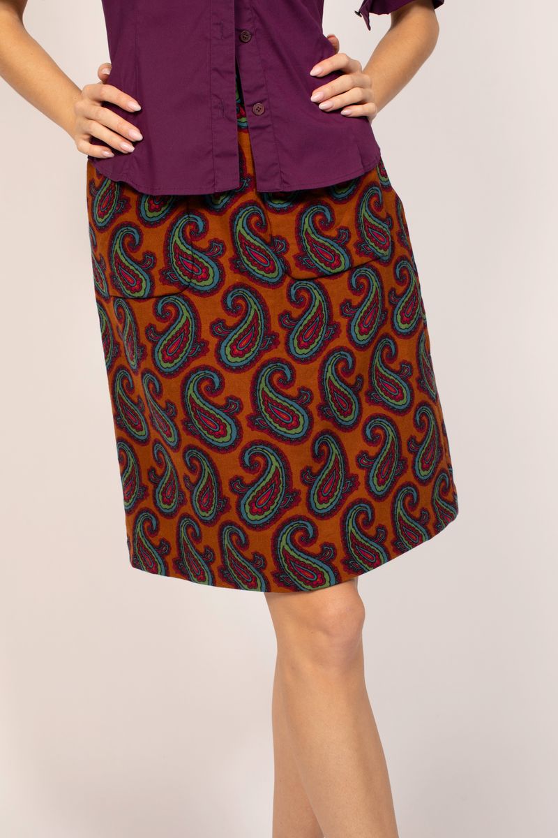 Miu Miu Orange Paisley Skirt With Pocket Detail