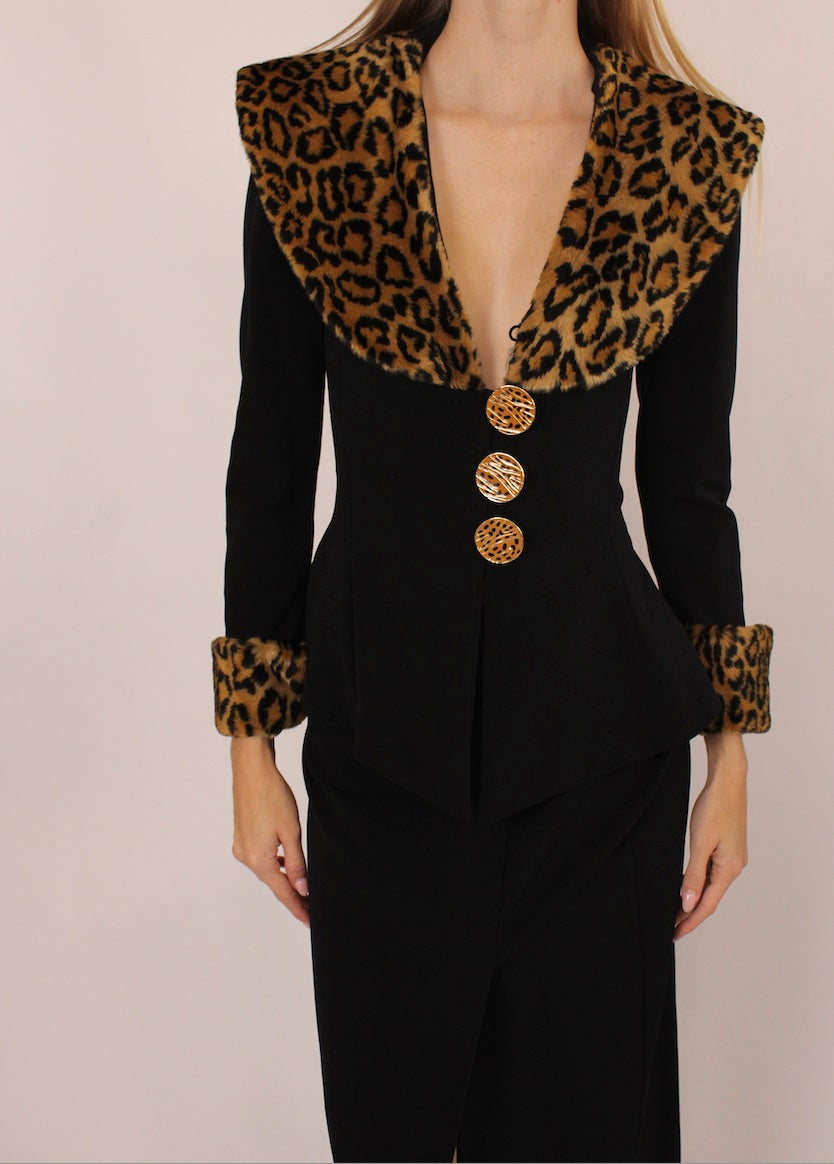 Lillie Rubin Leopard Black Fur Set