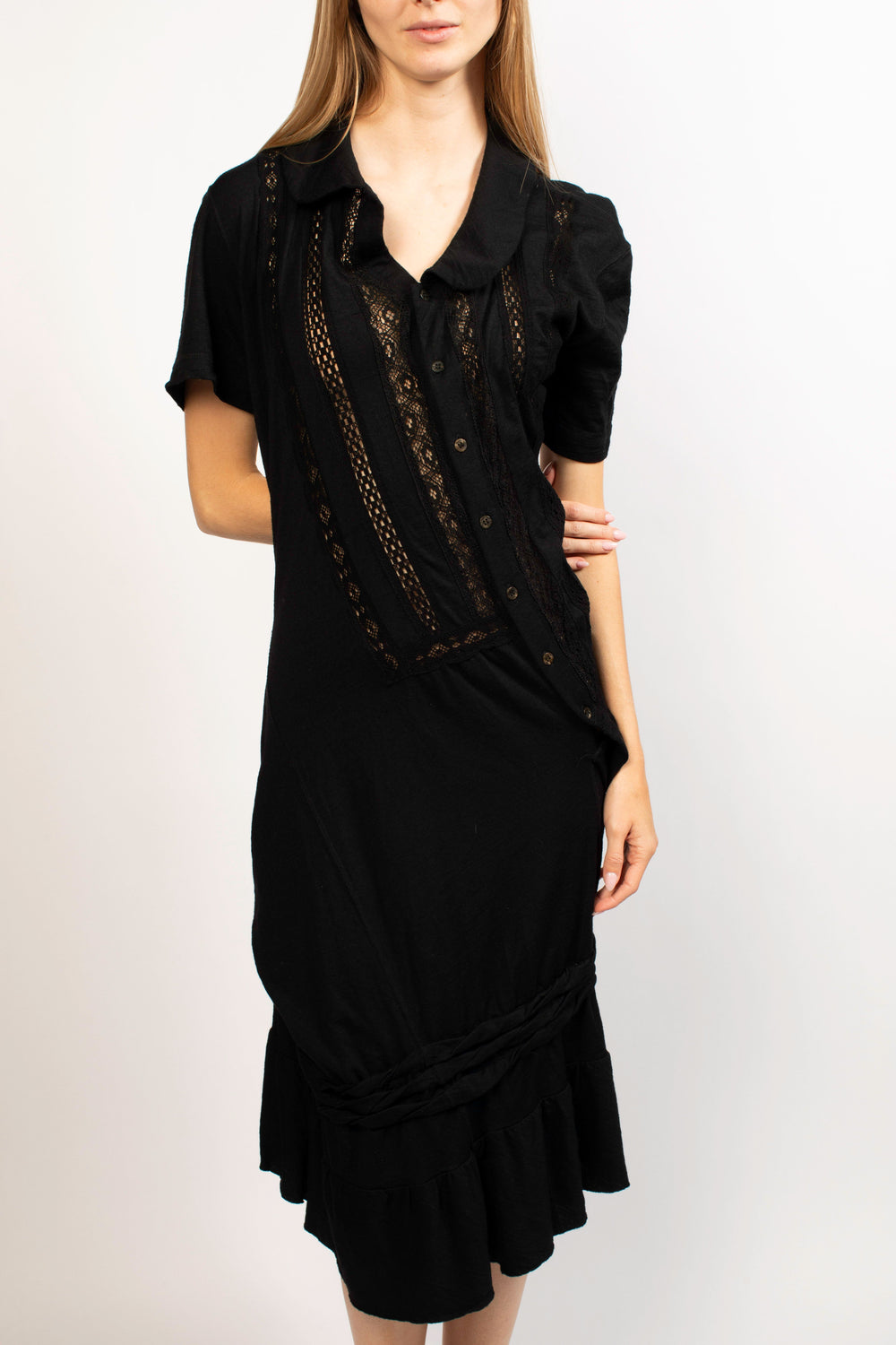 Junya Watanabe Black Crochet Midi Dress With Collar