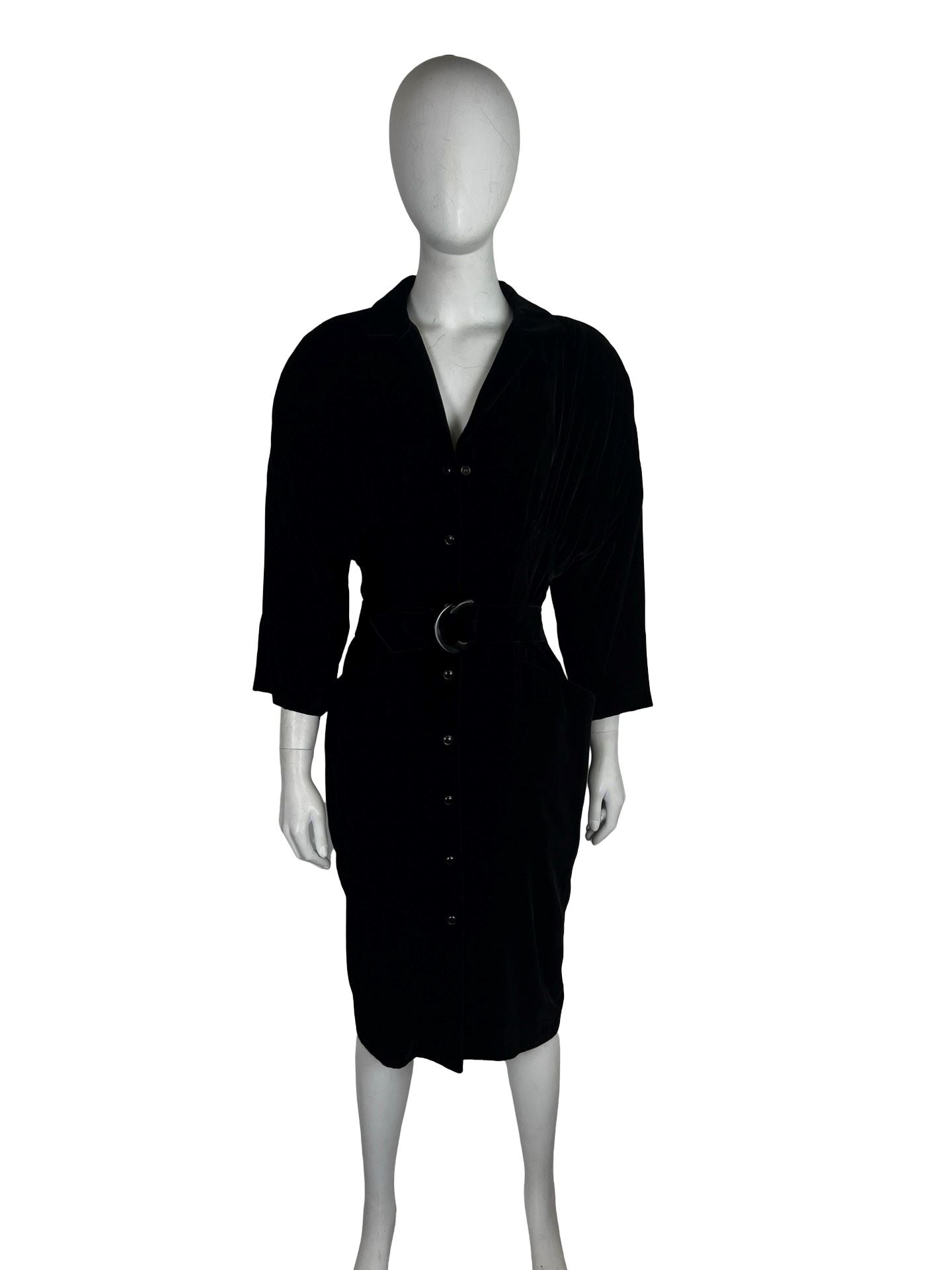 Mugler Black Belted V-Neck Dress