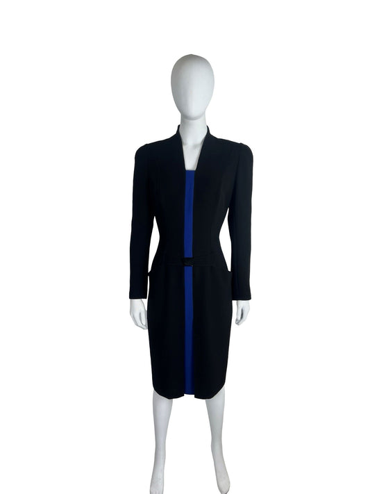 Mugler Black Longsleeve Dress with Blue Accent Stripe