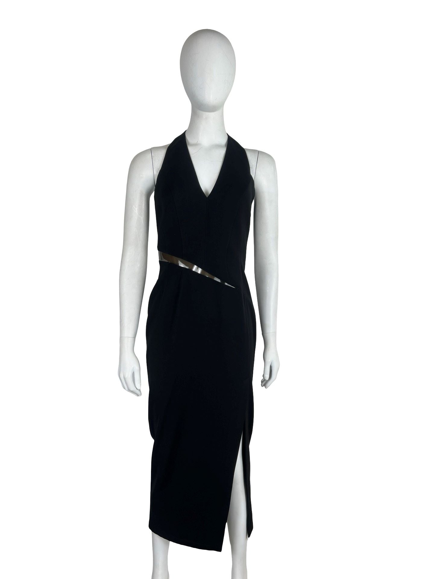 Mugler Black Halterneck Dress with Silver Accent and Slit