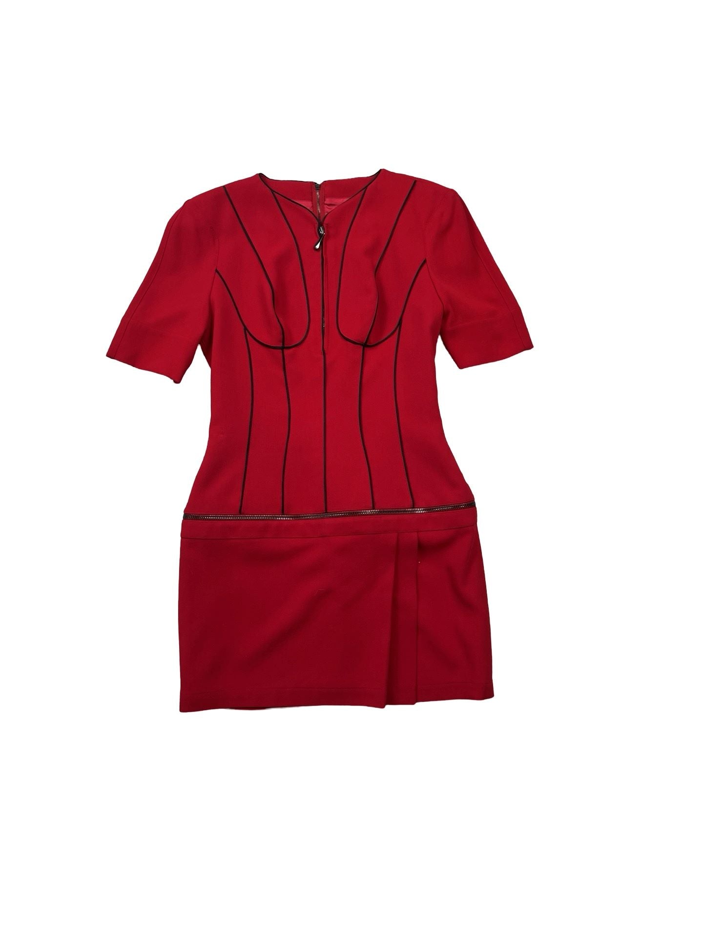 Mugler Red Mini Dress with Black Piping