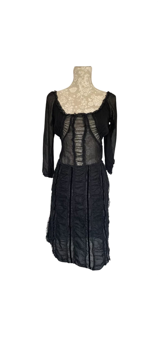 Prada Black Vintage 90s Long Sleeve Lace Dress