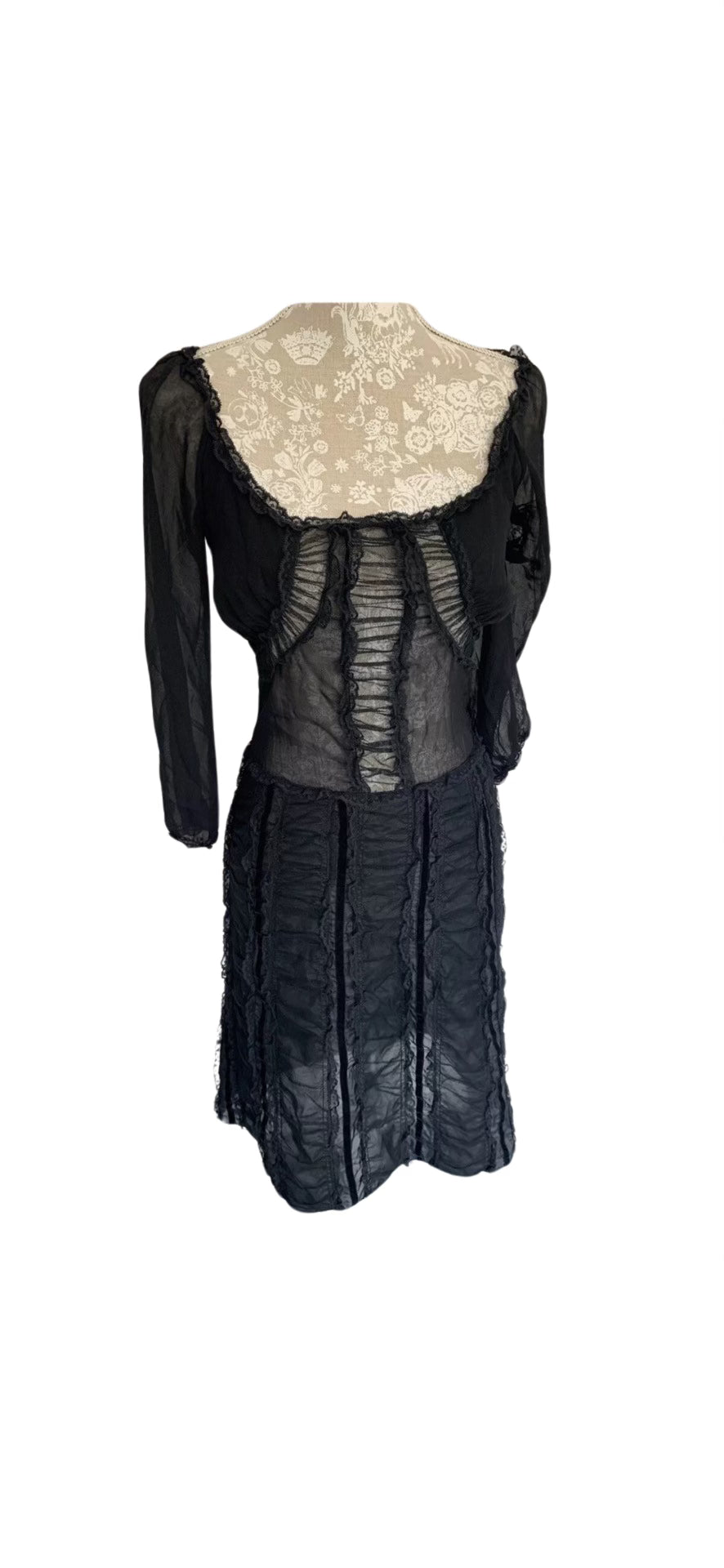 Prada Black Vintage 90s Long Sleeve Lace Dress