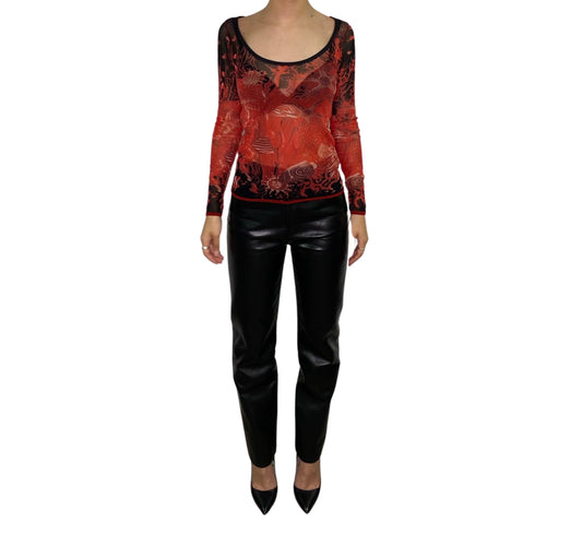 Jean Paul Gaultier Red Long Sleeve Ocean Mesh Top