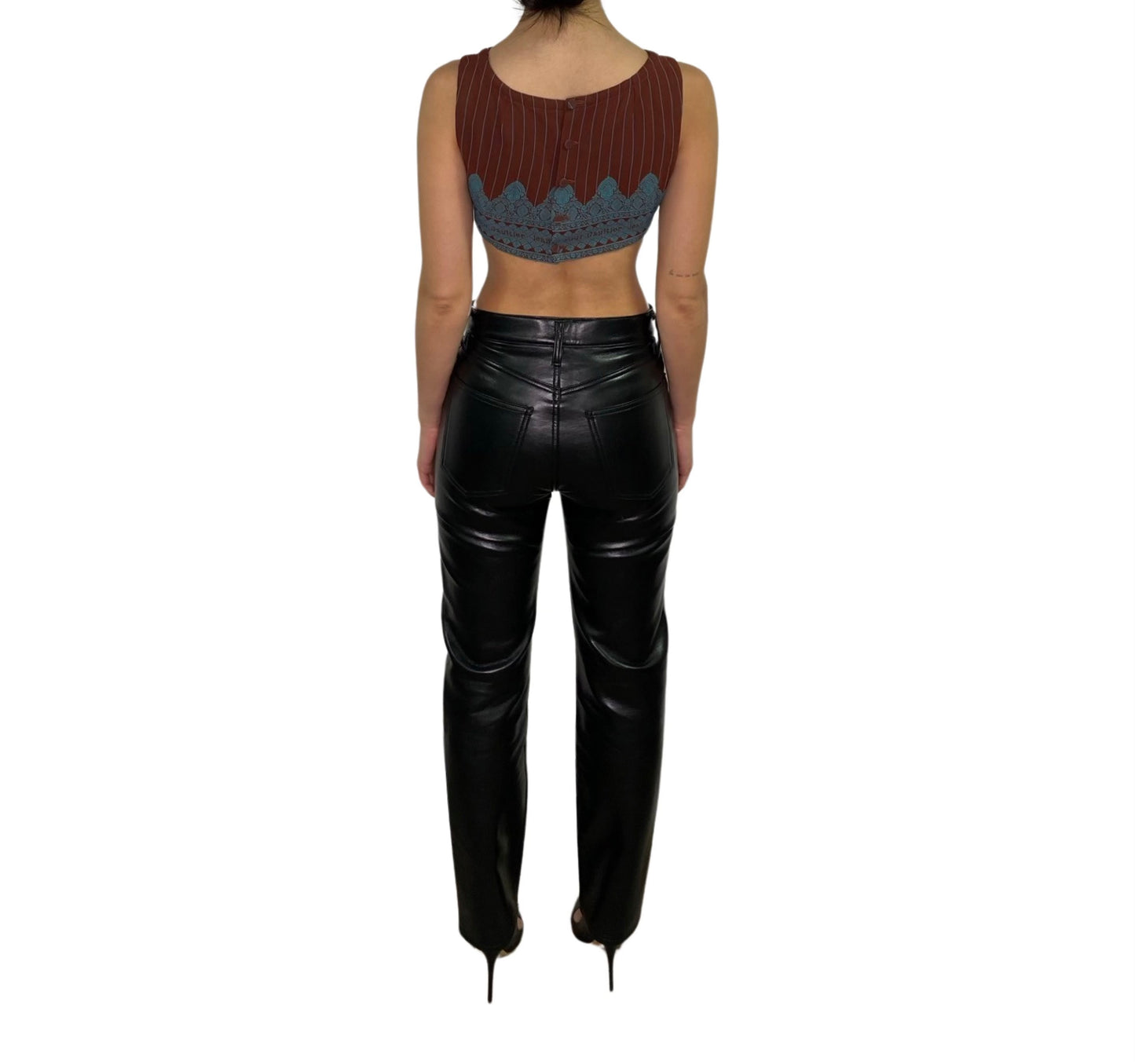 Jean Paul Gaultier Brown/Blue Crop Button Down Sleeveless Top