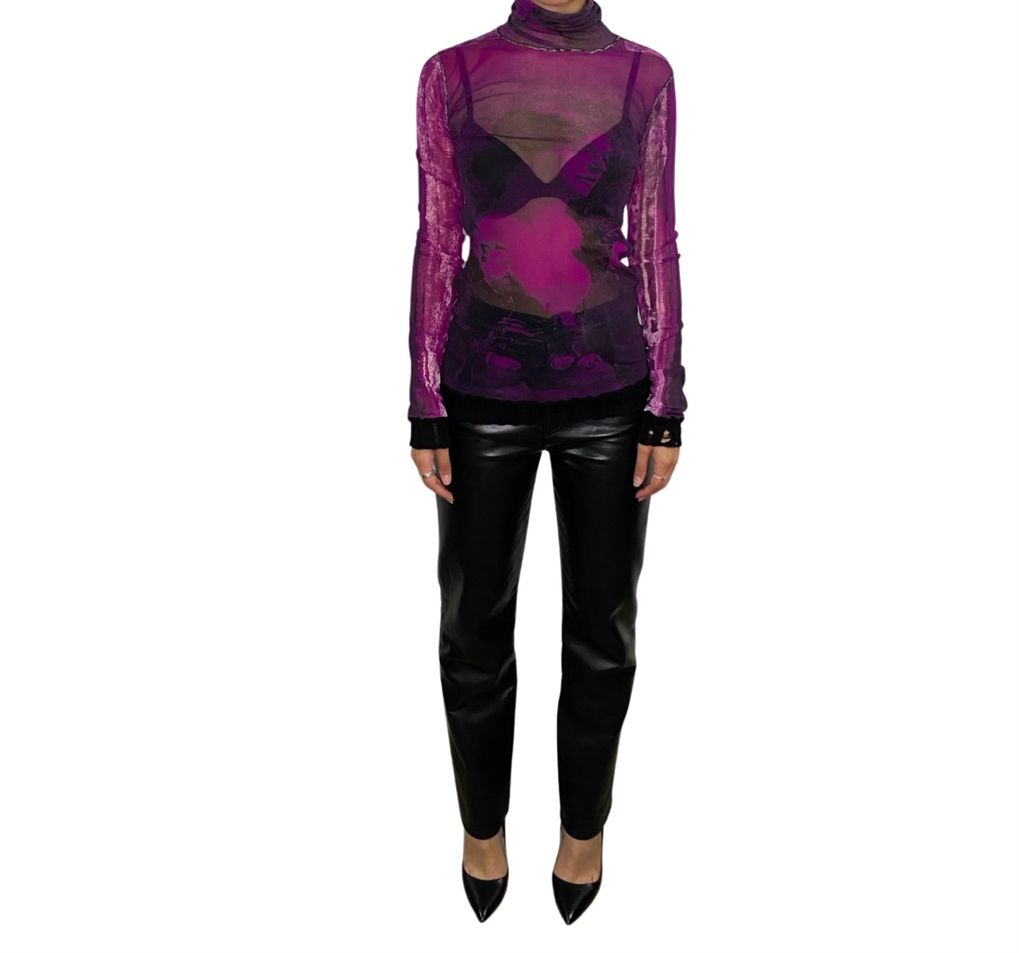 Jean Paul Gaultier Portrait Purple Long Sleeve Mesh Turtleneck