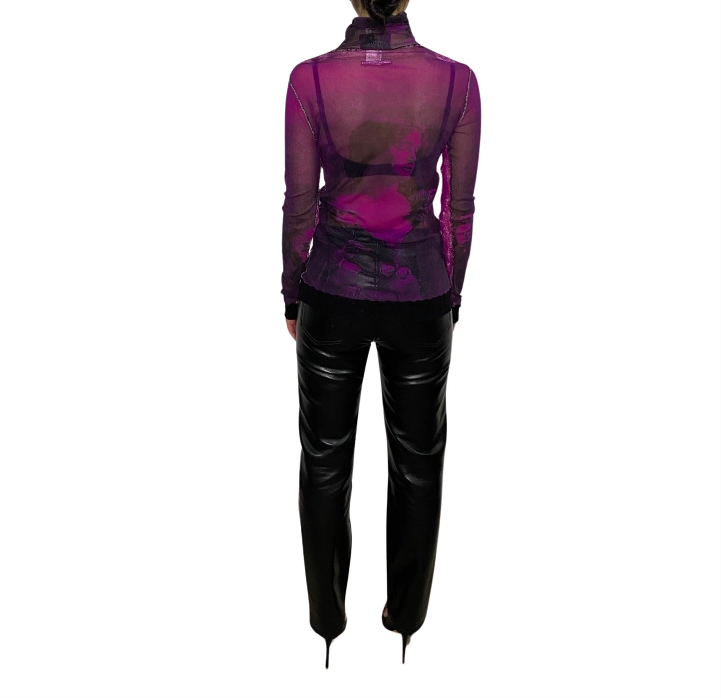 Jean Paul Gaultier Portrait Purple Long Sleeve Mesh Turtleneck