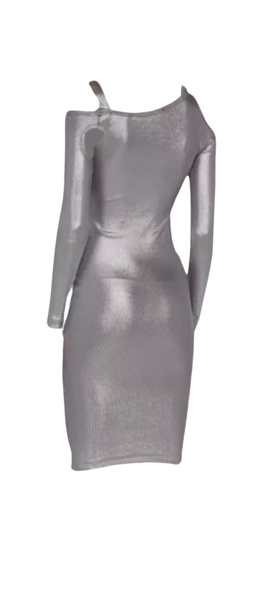 Versace Silver Metallic Long Sleeve Dress With Cut Otuts