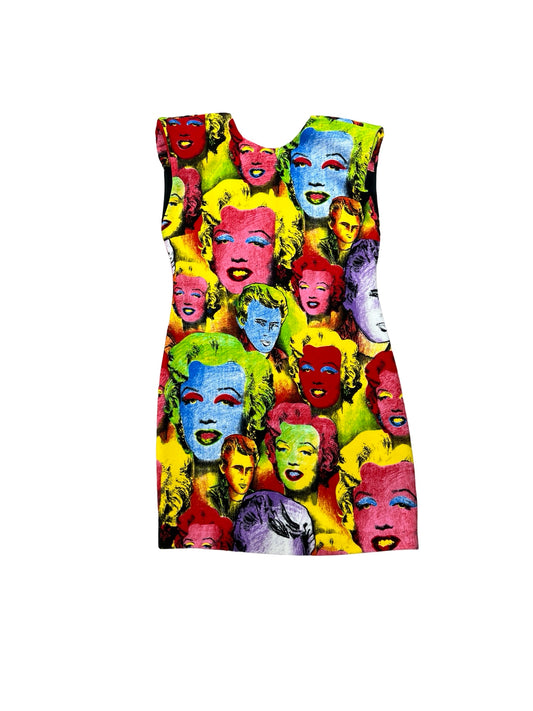 Versace Black Multi Color Marilyn Monroe Face Mini Dress