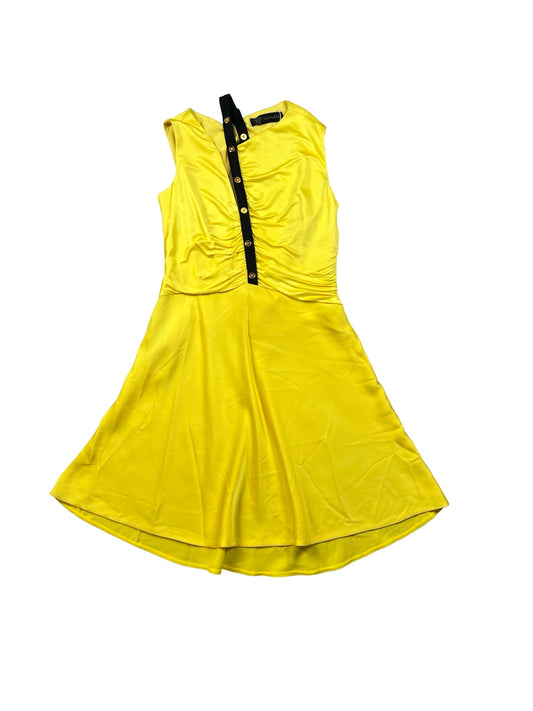 Versace Yellow Sleeveless Mini Dress With Black & Button Detail