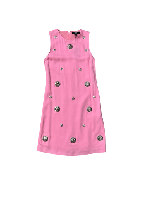 Versace Pink With Silver Logo Buttons Sleeveless Mini Dress