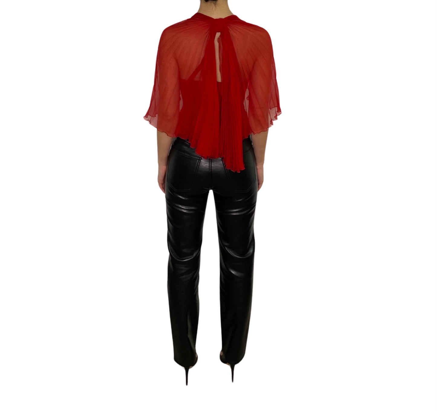 Jean Paul Gaultier Red Sleeveless Top with Cloth Shoulder Overlay