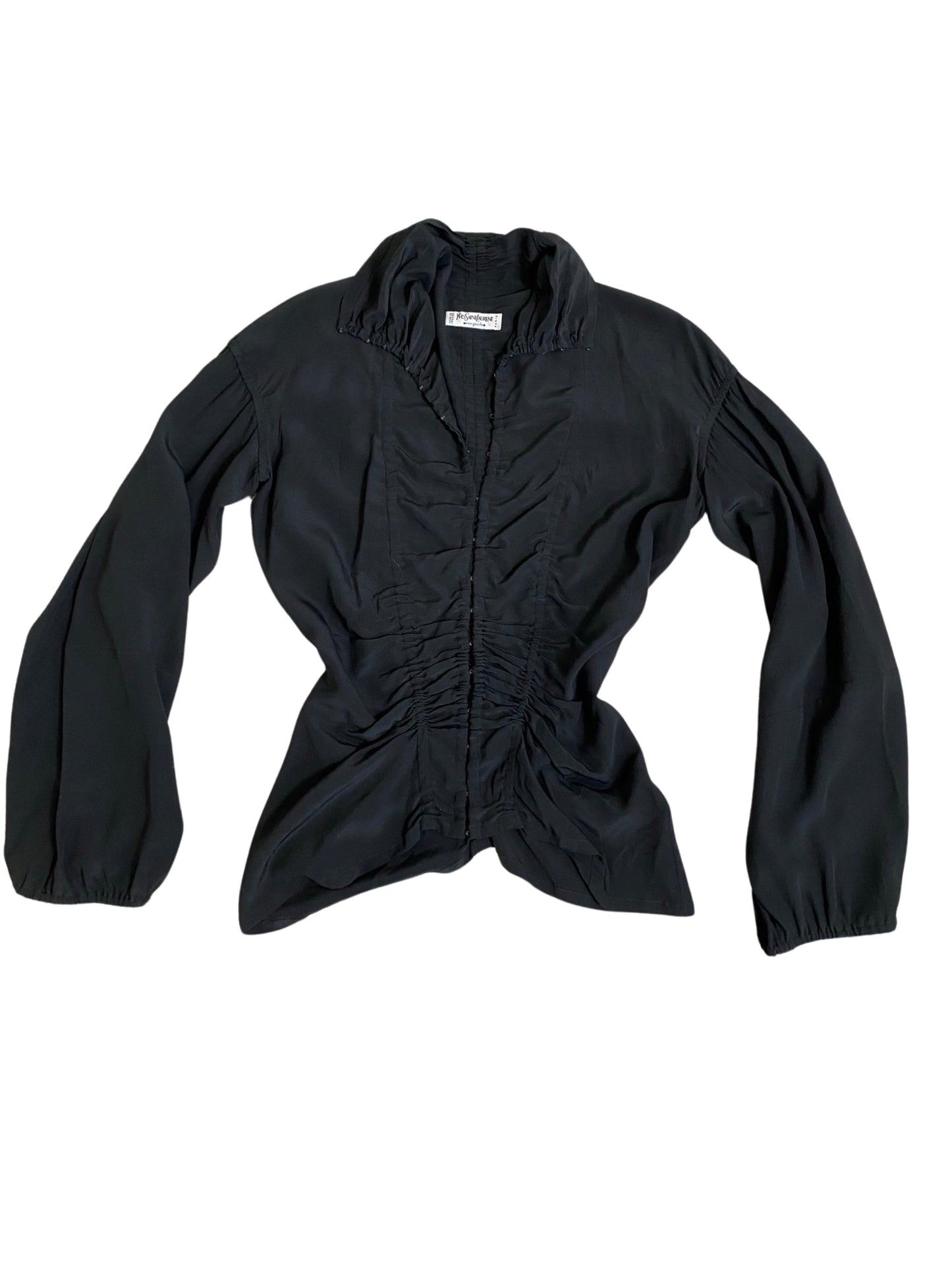 Saint Laurent Black Chiffon Blouse With Ruching Detail