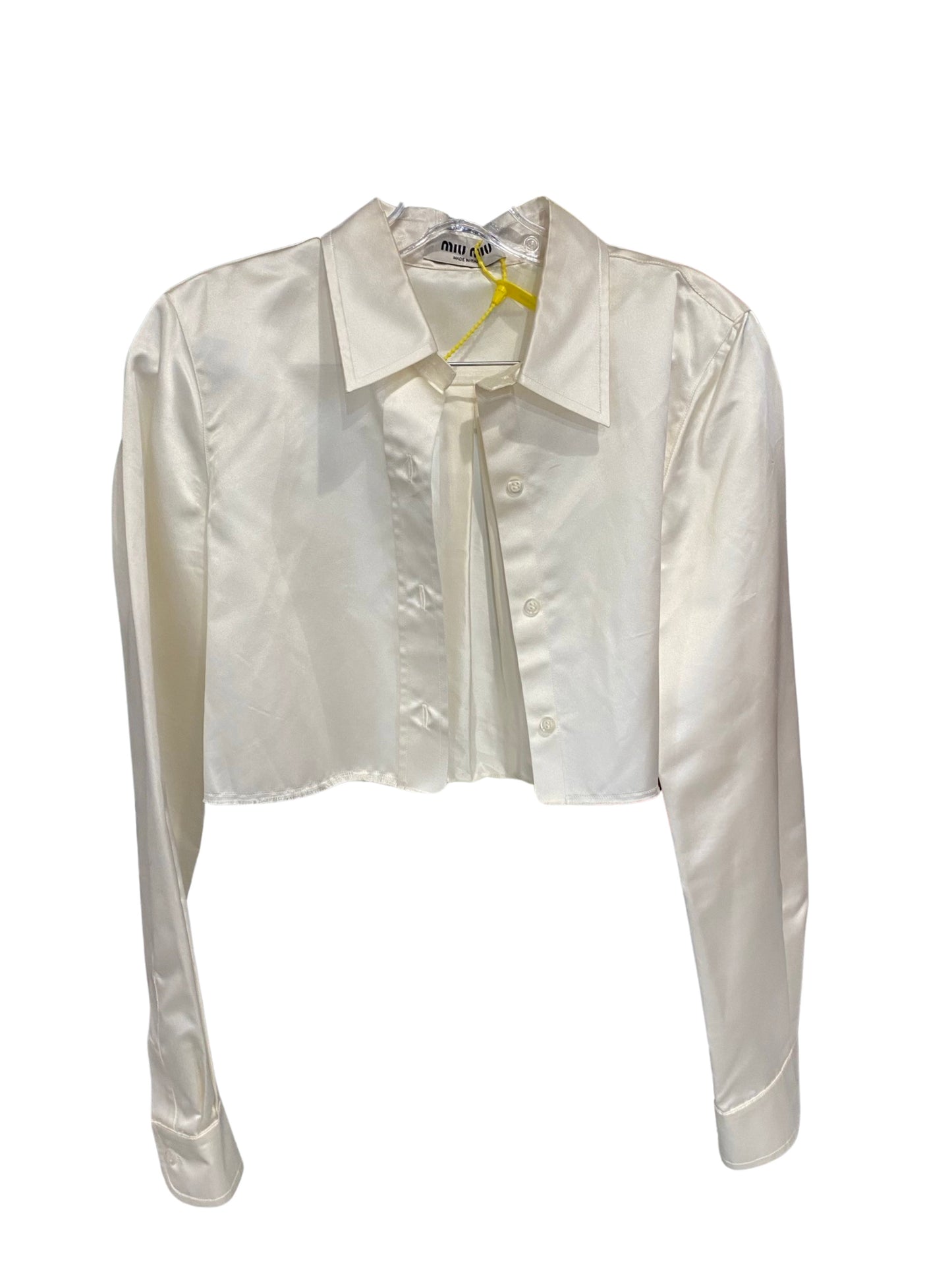 Prada White Silk Cropped Button Up