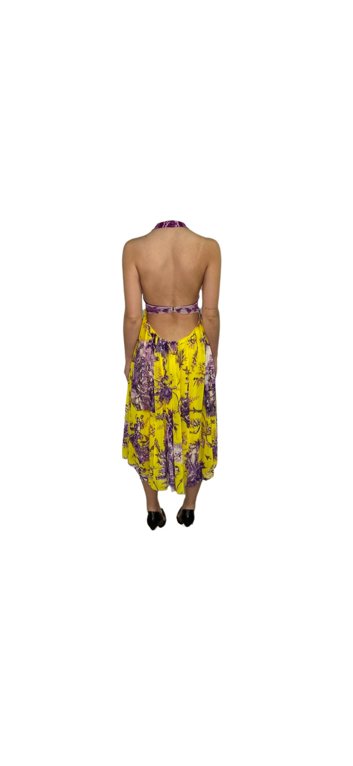 Jean Paul Gaultier Yellow & Purple Floral Halter Midi Dress