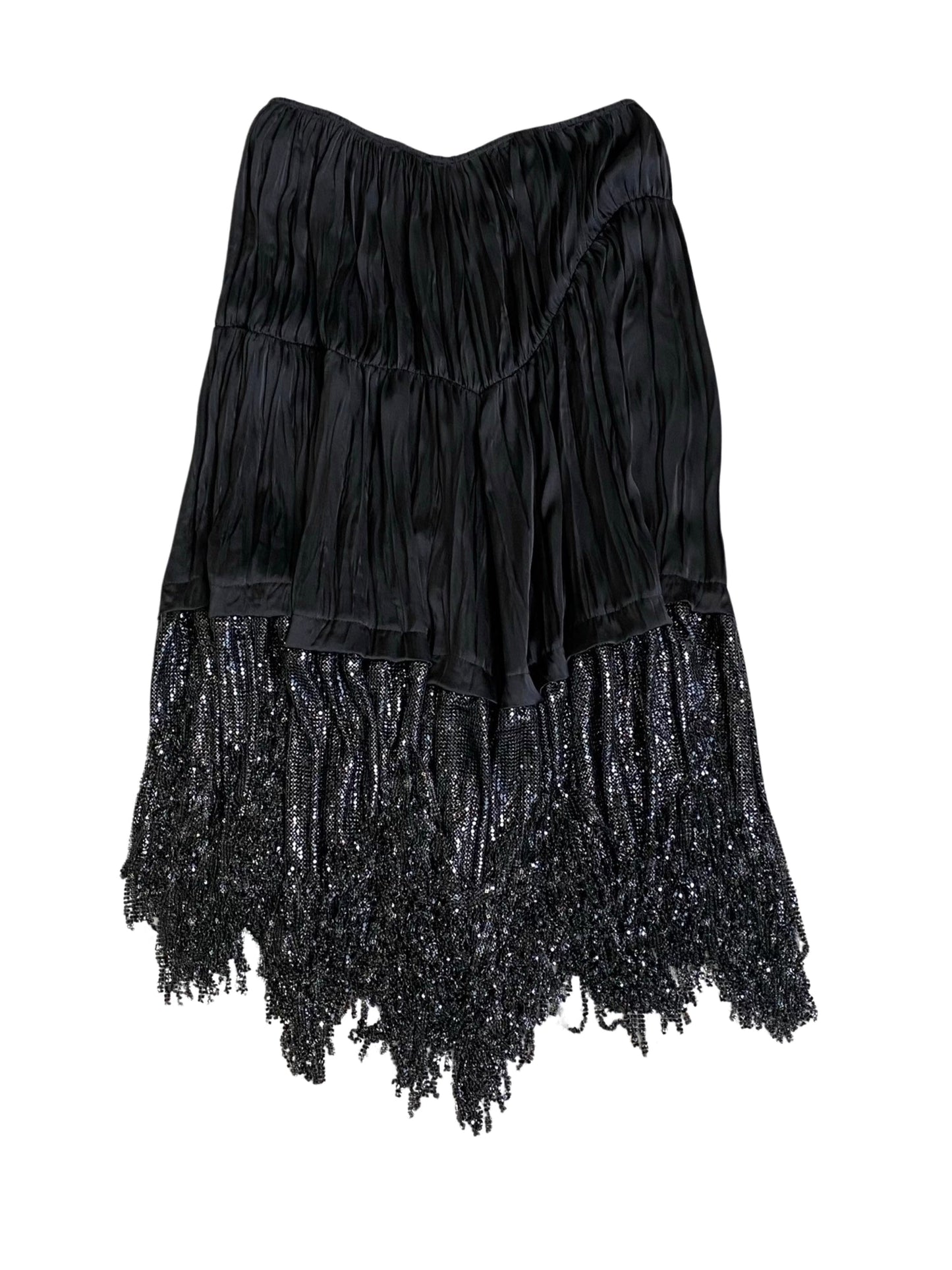 Paco Rabanne Black Silk midi Skirt With Beaded Fringe