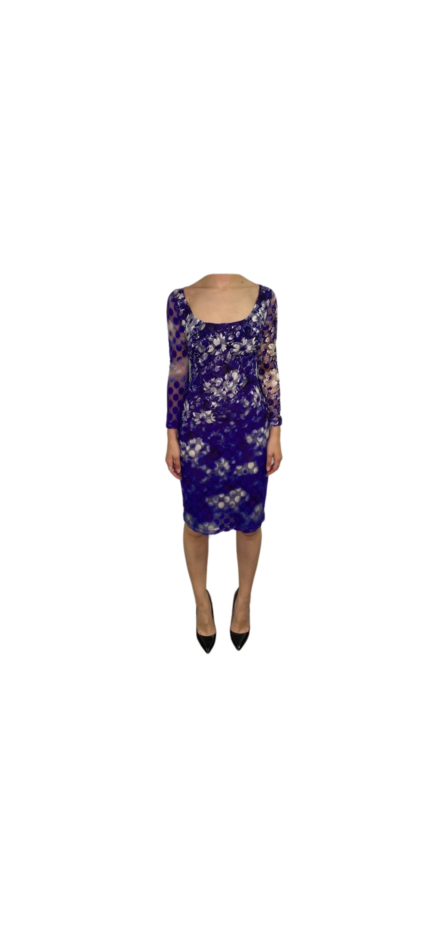 Jean Paul Gaultier Purple Floral & Circle Mesh Longsleeve Dress