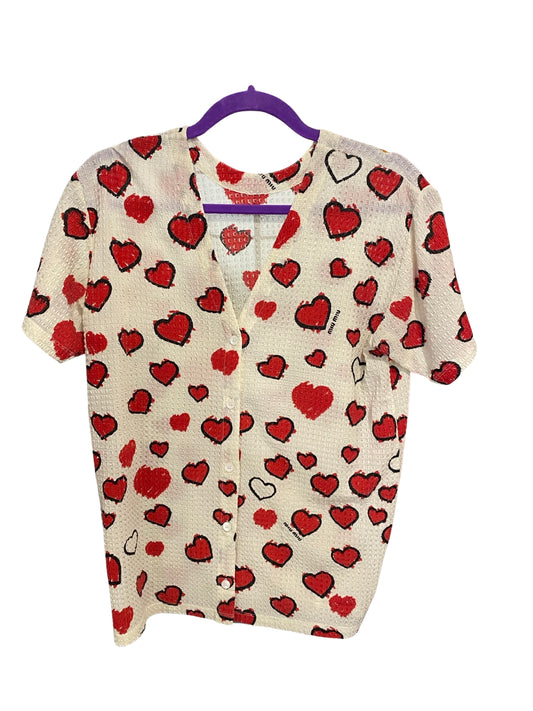 Miu Miu Red Hearts Shortsleeve Button Up