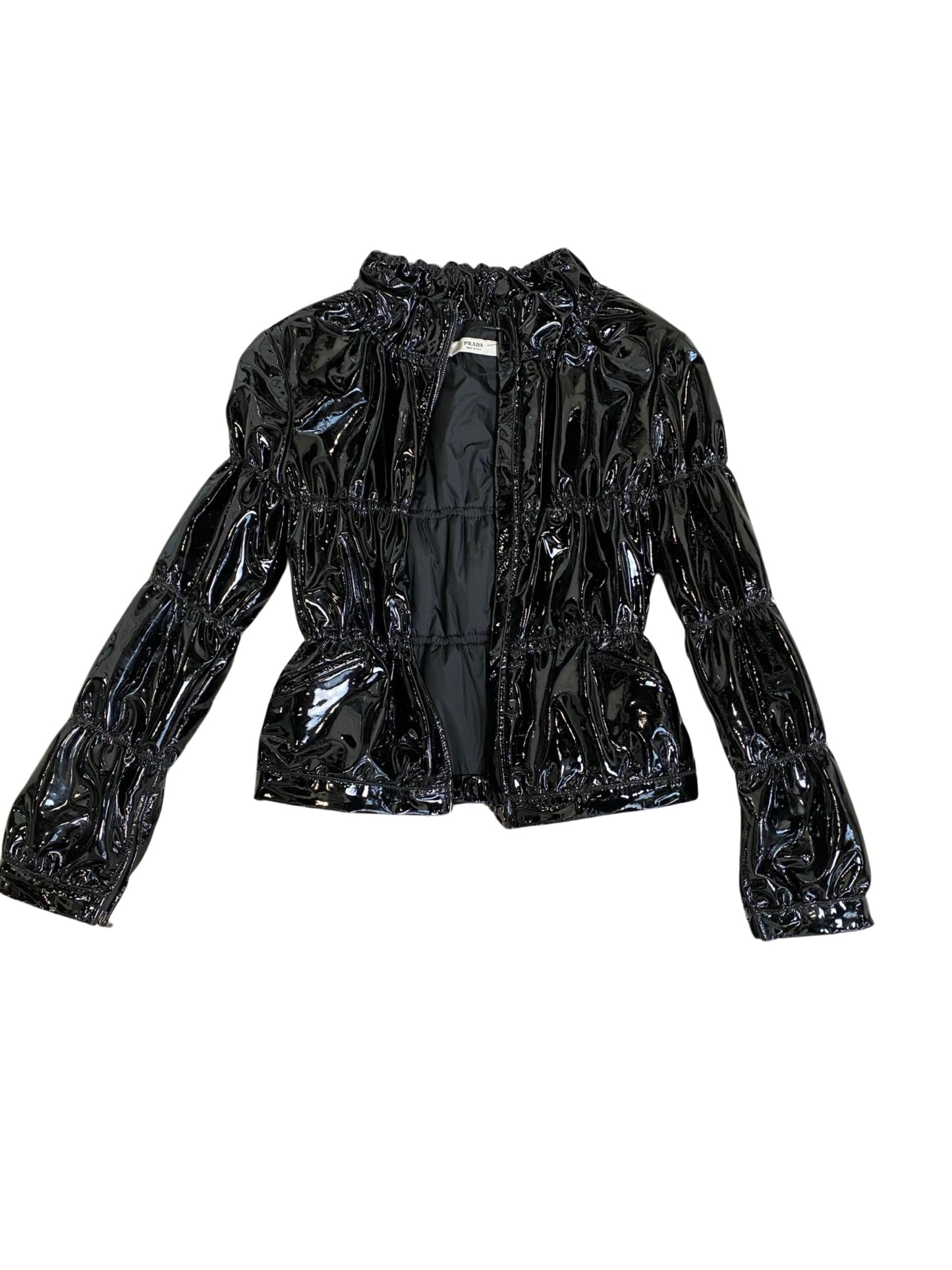 Prada Black Vinyl Cropped Puffer Jacket