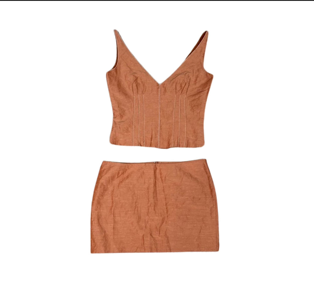 Alexander McQueen Peach Top & Mini Skirt Set