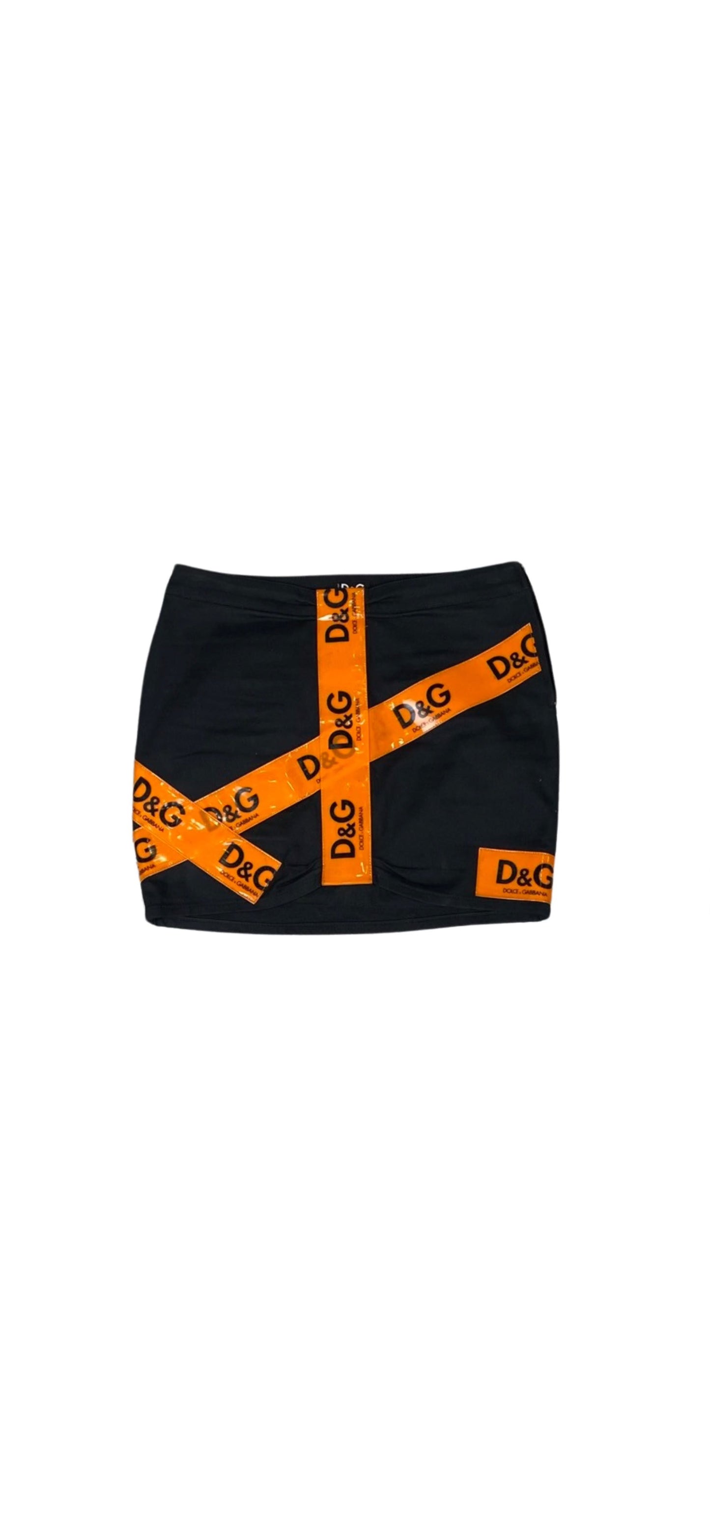 Dolce & Gabbana Black & Orange Tape Logo Mini Skirt