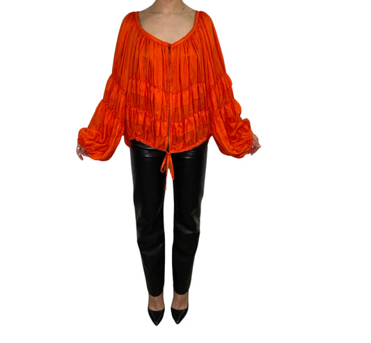 Jean Paul Gaultier Orange Long Sleeve Ruffle Shirt with Zipper